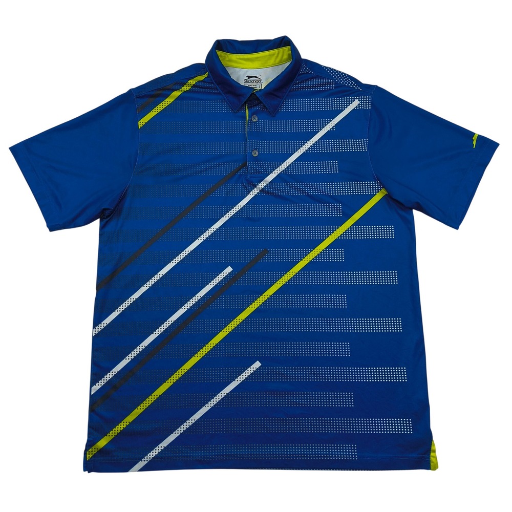 Slazenger Mens Golf Polo Shirt Blue Geometric Stripe Performance Active Size L